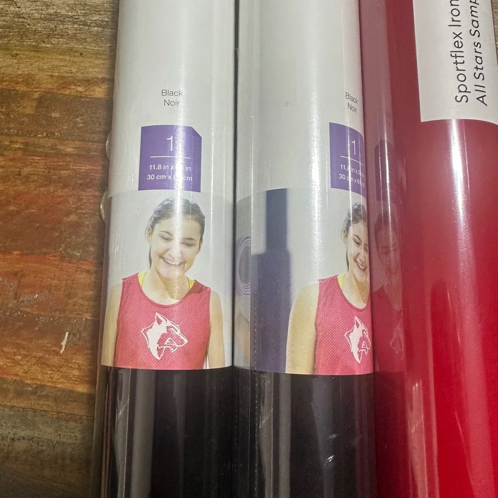 Cricut SportFlex Iron-On Vinyl Bundle 3 Rolls Black and Red StrongBond HTV